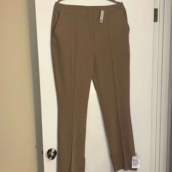 TOPSHOP tan trousers straight org with flare slit work pants dressy casual NWT - Picture 1 of 6
